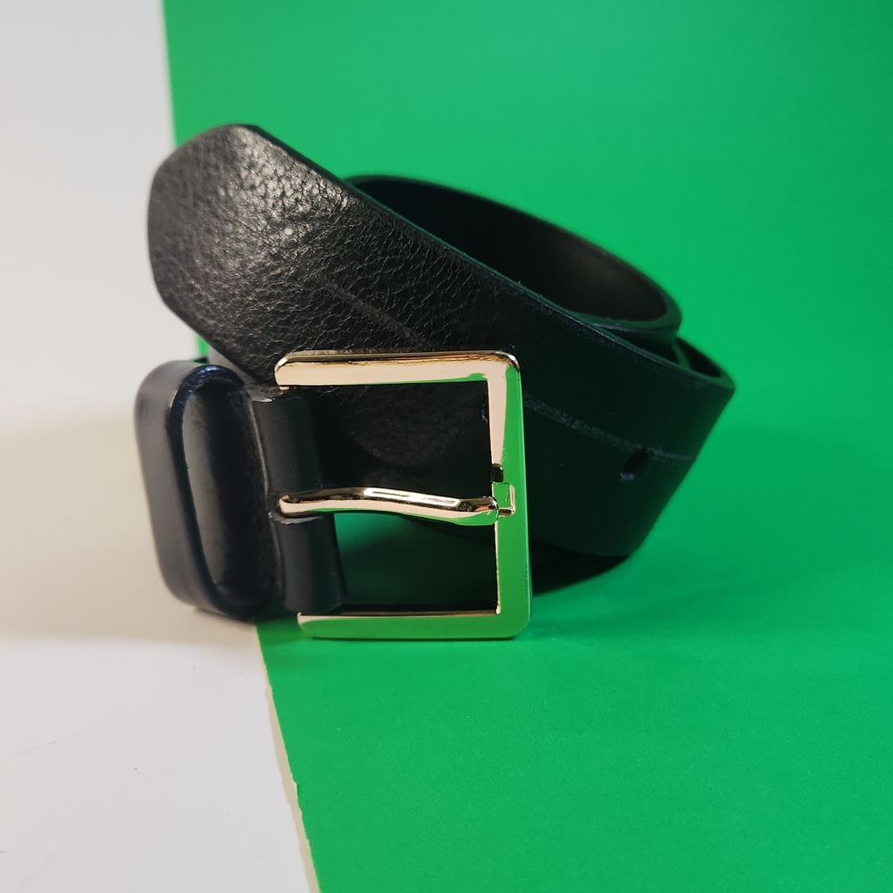 Simons Genuine Leather Belt Mens, Italian Leather, Black with Gold Buckle